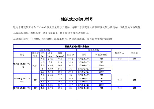 轴流式水轮机型号