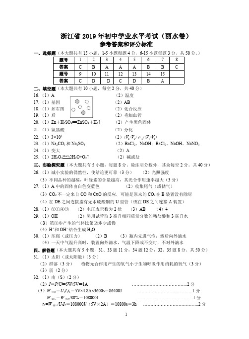 浙江省2019年初中学业水平考试(丽水卷)