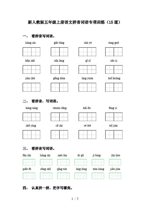 新人教版五年级上册语文拼音词语专项训练(15道)