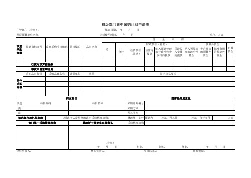 省级部门集中采购计划申请表