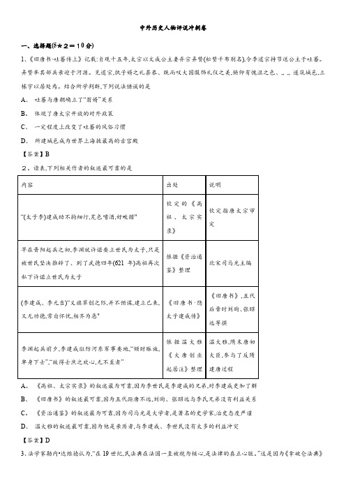 高考历史最后冲刺热身卷：中外历史人物评说