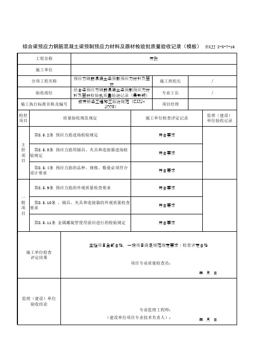 结合梁预应力钢筋混凝土梁预制预应力材料及器材检验批质量验收记录(模板)