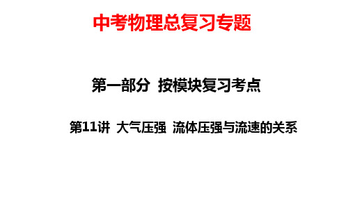 中考物理总复习专题： 第11讲 大气压强 流体压强与流速的关系