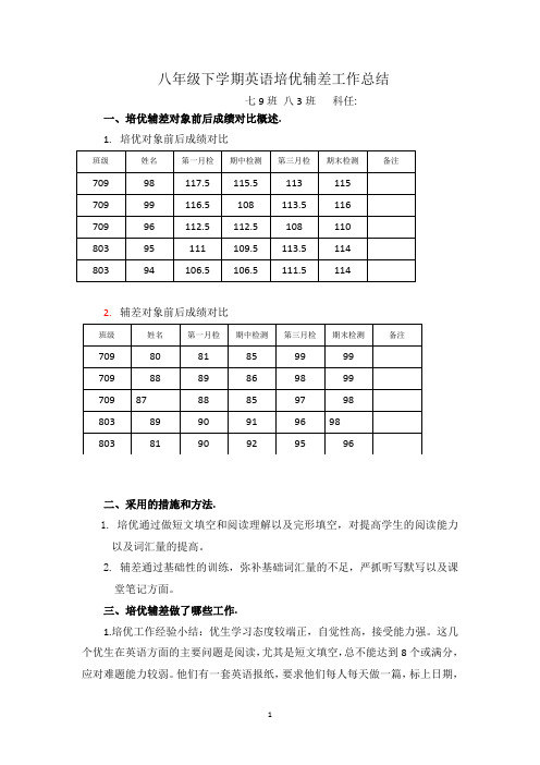 八年级下学期英语培优辅差工作总结 (3)