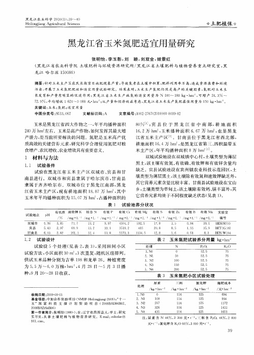 黑龙江省玉米氮肥适宜用量研究