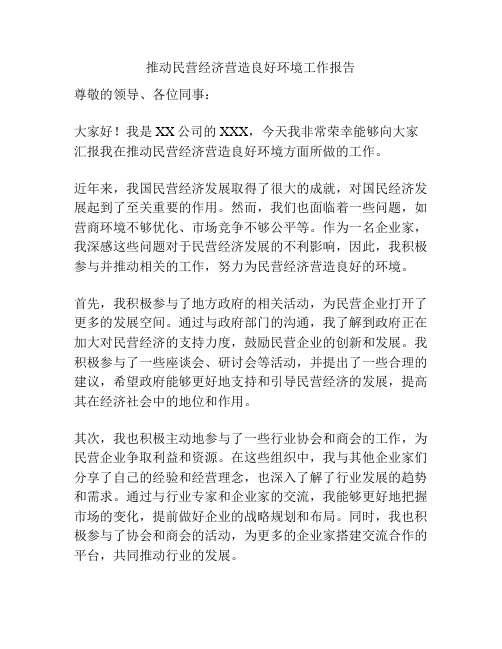 推动民营经济营造良好环境工作报告