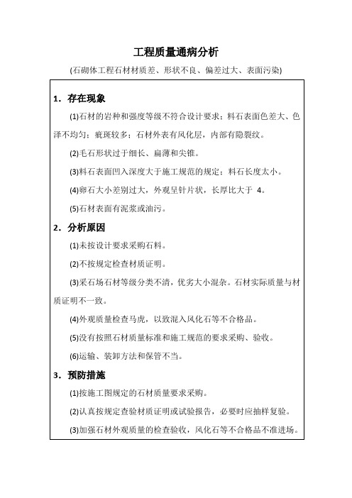 工程质量通病分析(石砌体工程石材材质差、形状不良、偏差过大、表面污染)