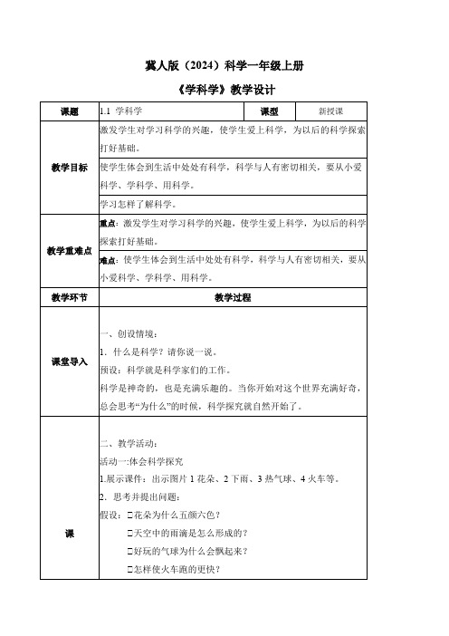 一年级科学上册  学科学(教学设计)