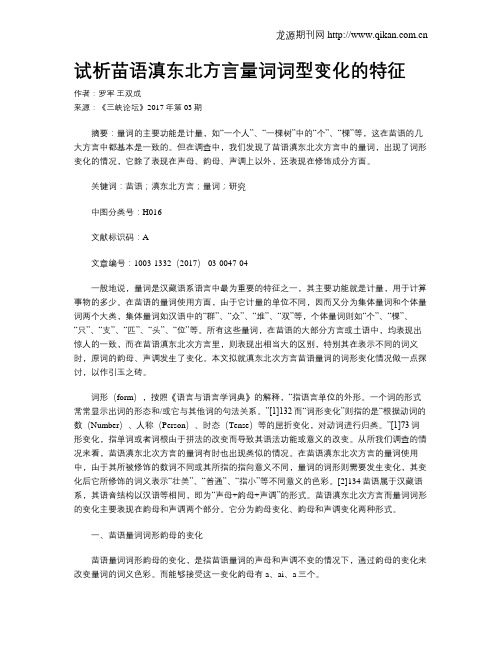 试析苗语滇东北方言量词词型变化的特征