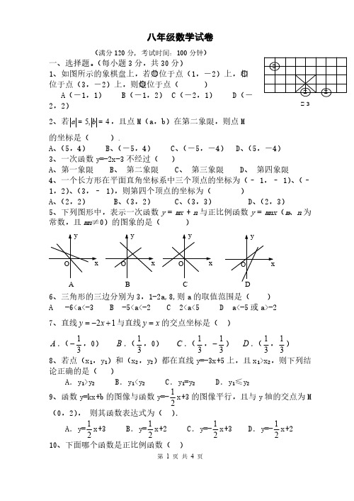 翰林学校八年级期中考试试题