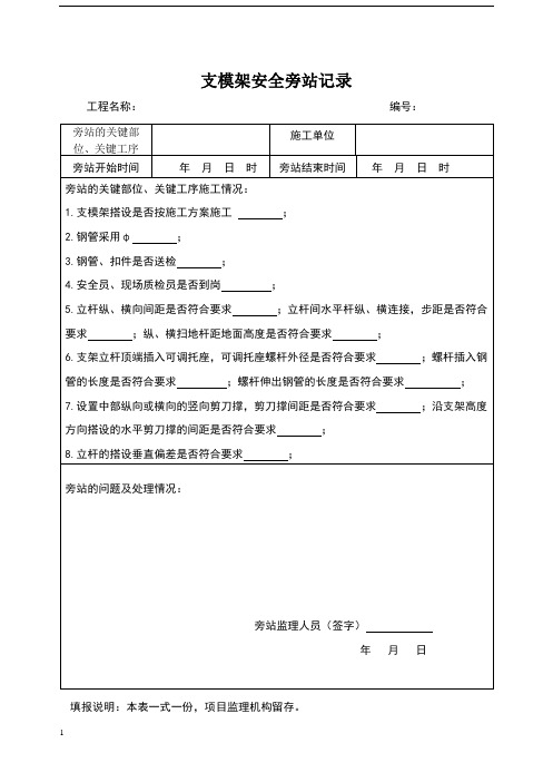 支模架安全旁站记录