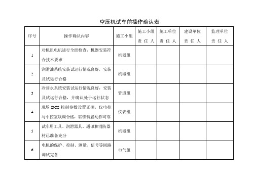 压缩机试车前确认表