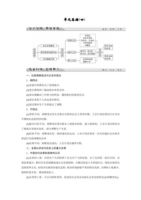 高中历史人教版选修一文档：第四单元 王安石变法 单元总结4 Word版含答案