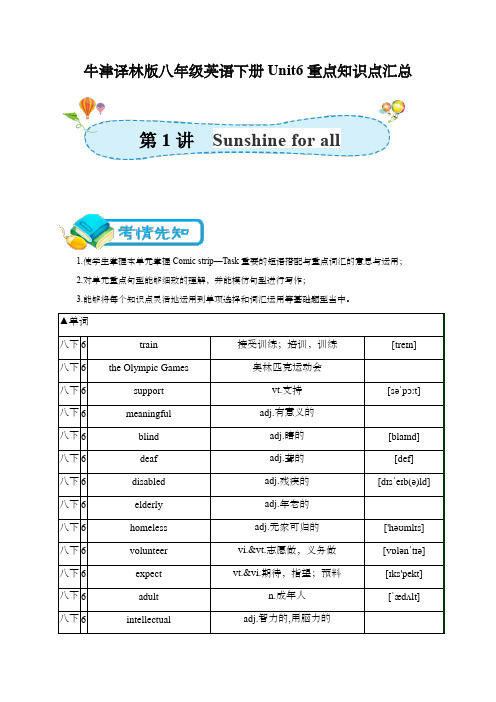 牛津译林版八年级英语下册Unit6重点知识点汇总