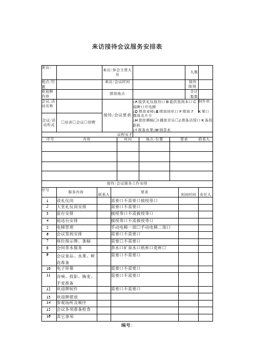 来访接待会议服务安排表