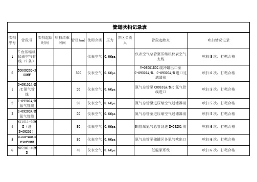 放空气管道吹扫记录表