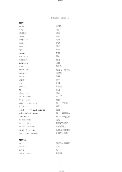 七-九年级英语词汇表2016-上海教育出版社-深圳中学生通用