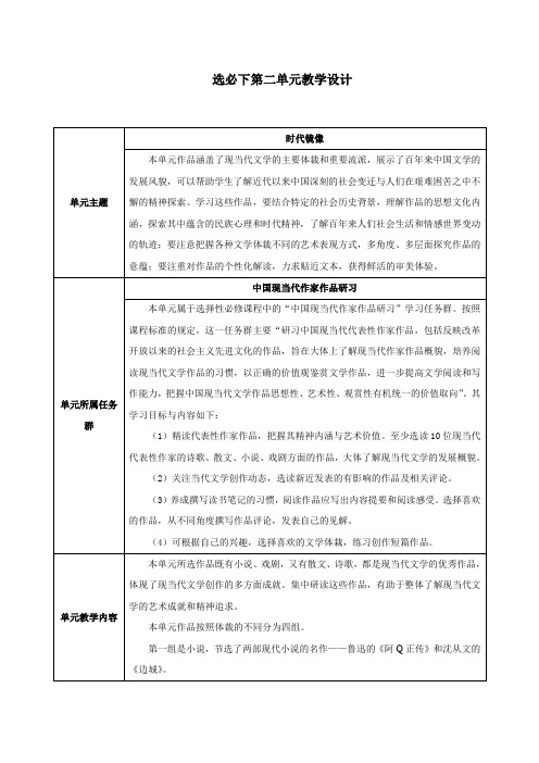 高中语文选择性必修下册(统编人教版)第二单元整体教学设计