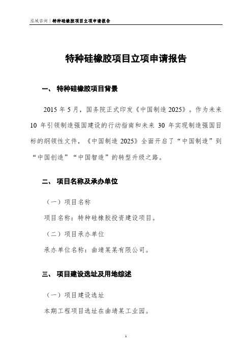 特种硅橡胶项目立项申请报告