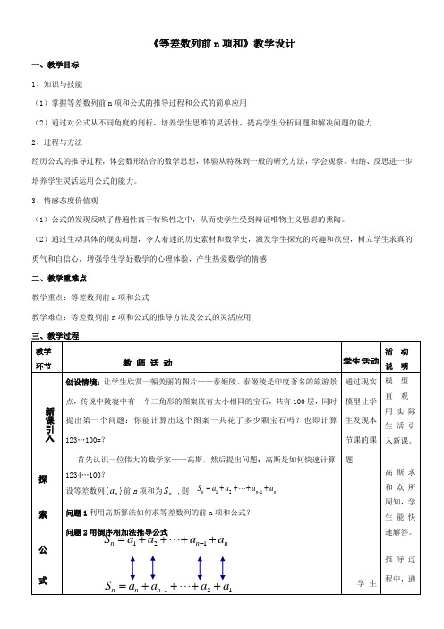 高中数学新人教版B版精品教案《人教版B高中数学必修5 2.2.2 等差数列的前n项和》