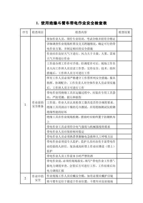 使用绝缘斗臂车带电作业安全检查表