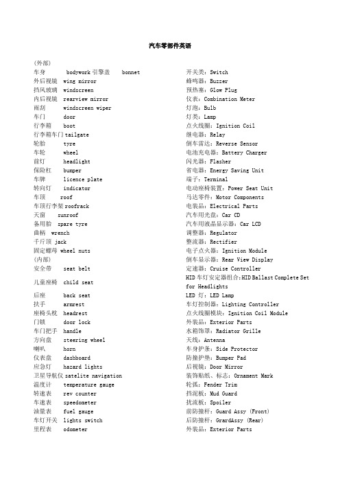 汽车零部件英语