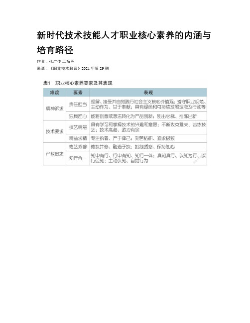 新时代技术技能人才职业核心素养的内涵与培育路径 