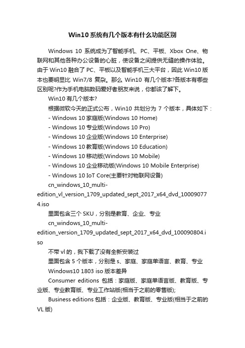 Win10系统有几个版本有什么功能区别