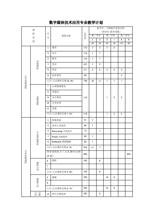 数字媒体技术应用专业教学计划