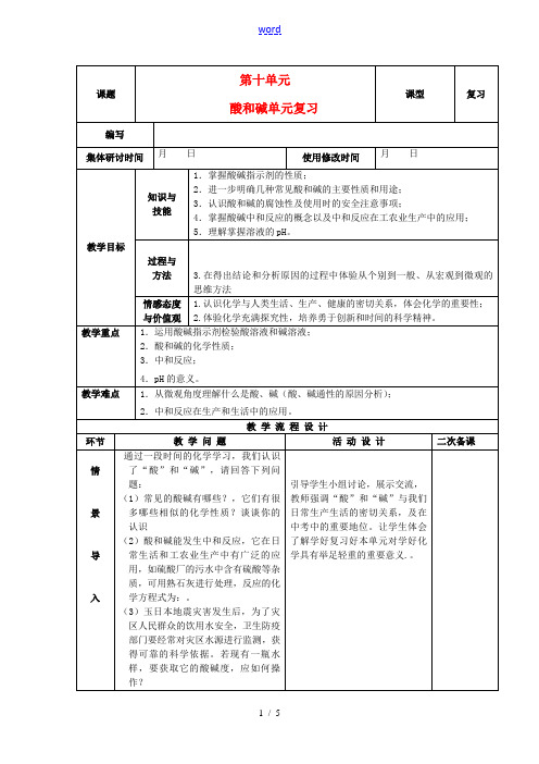 九年级化学下册 第十单元 酸和碱单元复习精品教案 新人教版