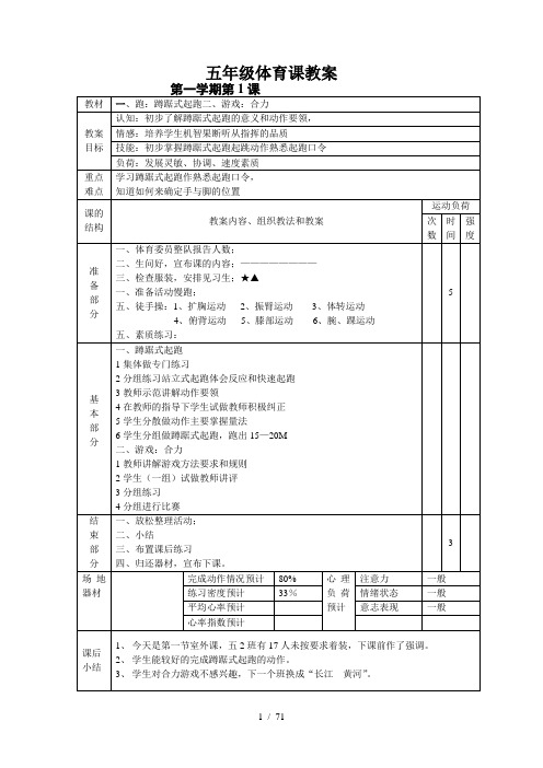 小学五年级体育课优秀教案全集