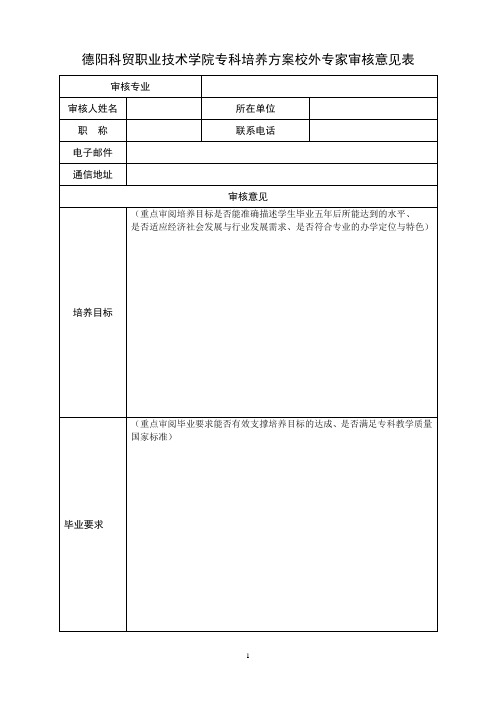 培养方案校外专家审核意见表