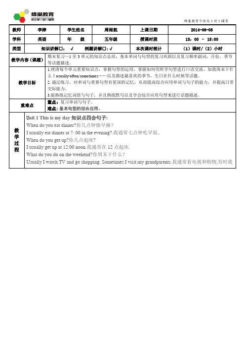 小学英语五年级下册1-3单元知识点汇总