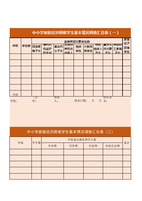 中小学家庭经济困难学生基本情况调查汇总表excel模板