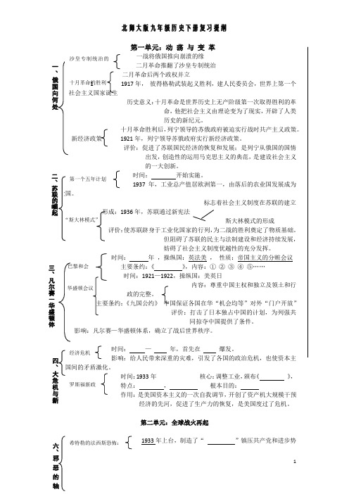 北师大版九年级历史下册复习提纲