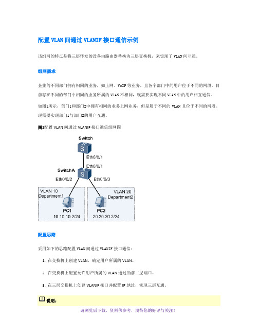 配置VLAN间通过VLANIF接口通信示例