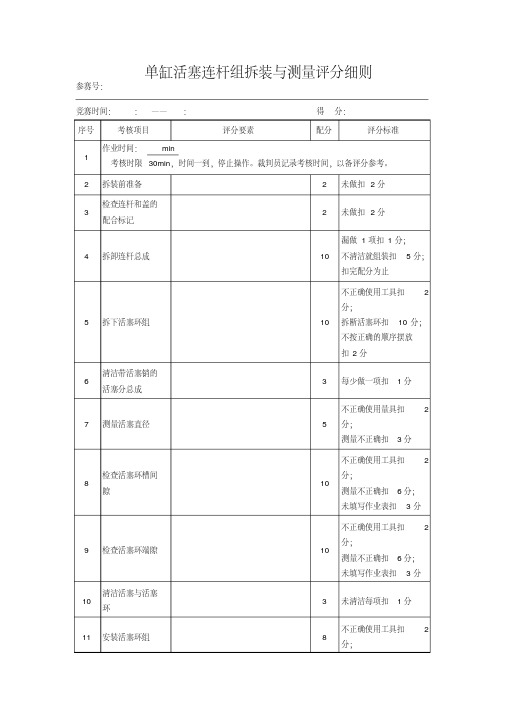 单缸活塞连杆组拆装与测量评分细则