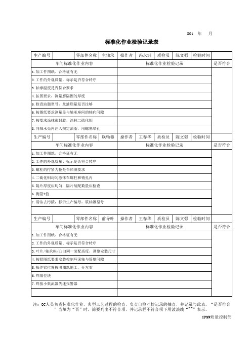 标准化作业检验记录