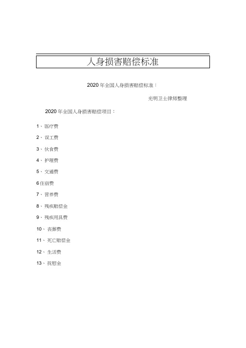 2020最新人身损害赔偿标准-2020赔付标准