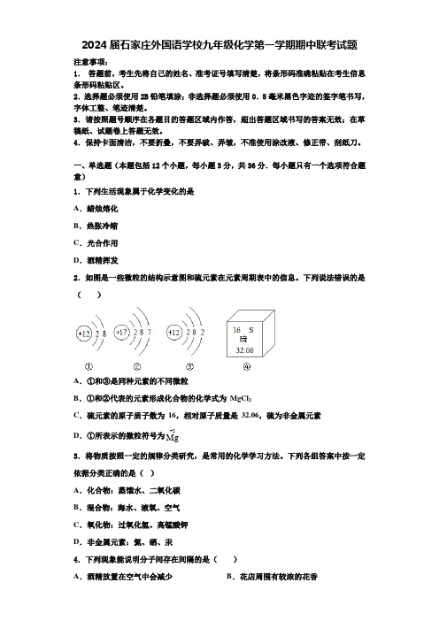 2024届石家庄外国语学校九年级化学第一学期期中联考试题含解析