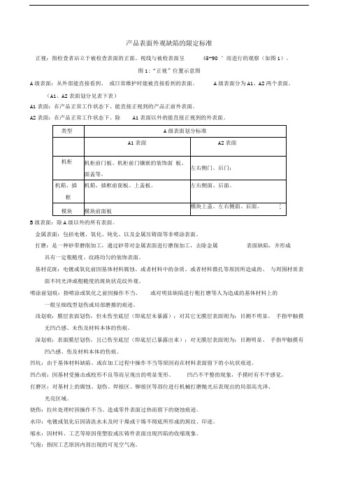 产品表面外观缺陷的限定标准