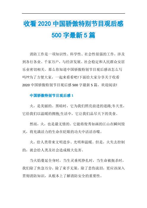 收看2020中国骄傲特别节目观后感500字最新5篇