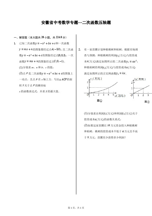 2021年安徽省中考数学专题 —— 二次函数压轴题