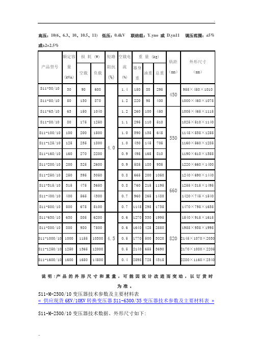 S11变压器技术参数