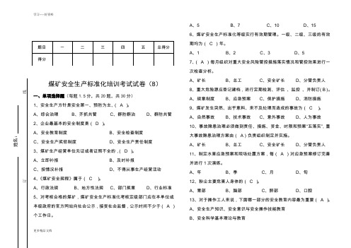 最新煤矿安全质量标准化考试卷(样卷B带答案)