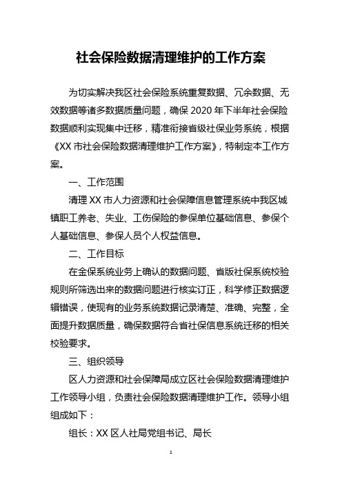 社会保险数据清理维护的工作方案