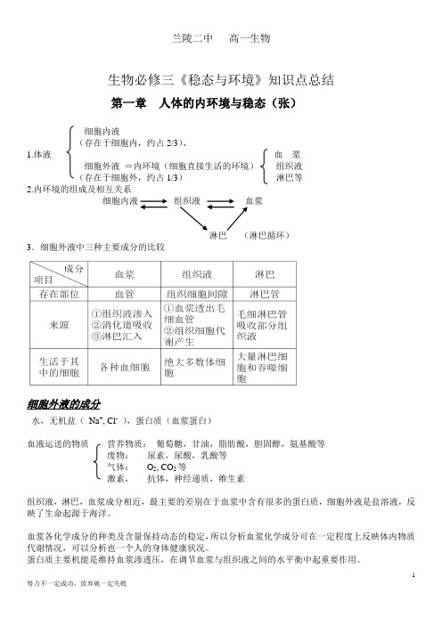 高中生物必修三知识点总结(最终版)