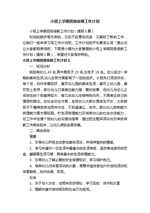 小班上学期班级保教工作计划（通用5篇）