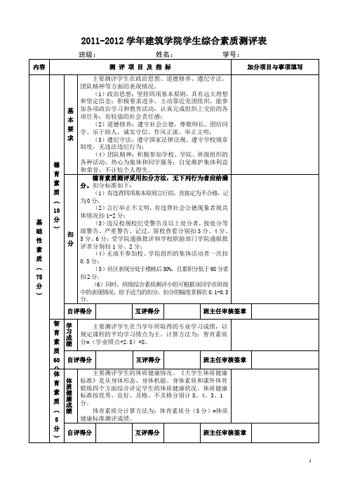 华侨大学大学生综合素质测评表-建筑学院