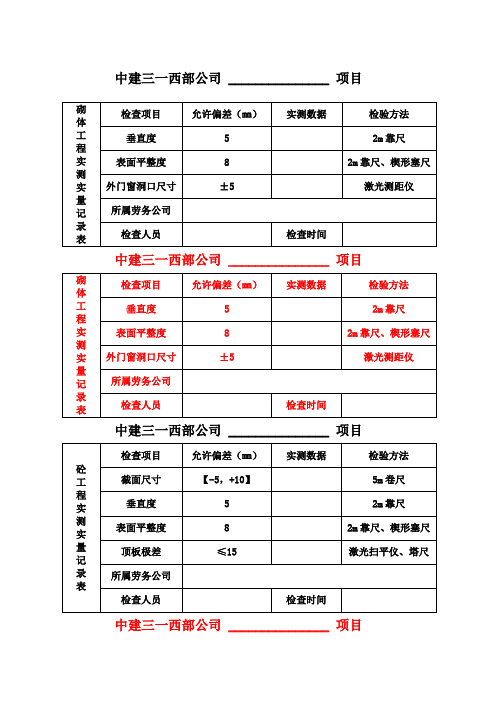 项目实测实量数据上墙张贴表